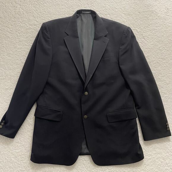 Vintage Oscar de la Renta Black Wool Blazer Sport Coat 44L Gold Crest Buttons - Picture 1 of 12